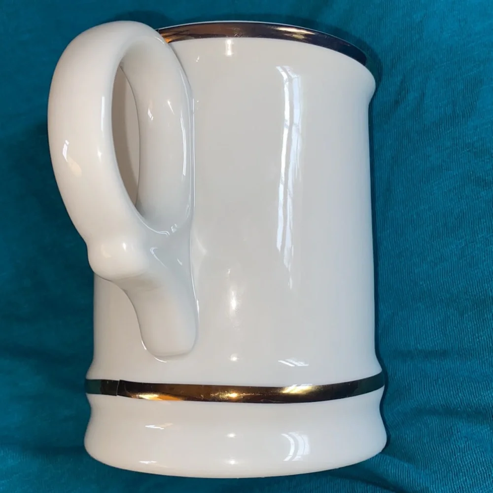 Williams Sonoma Gold Rimmed and Trim Monogramed “N” Coffee/Tea Mug -Holds 16oz